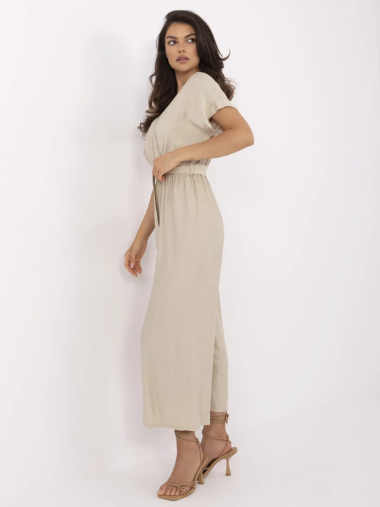 Salopette beige a maniche corte