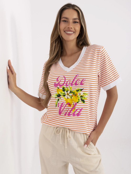 Blusa arancione comoda con scollo a V