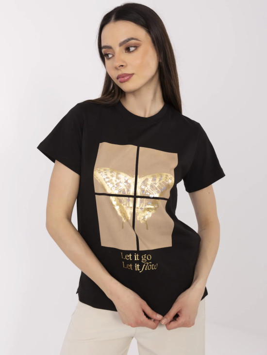 T-shirt nera elegante con applicazione
