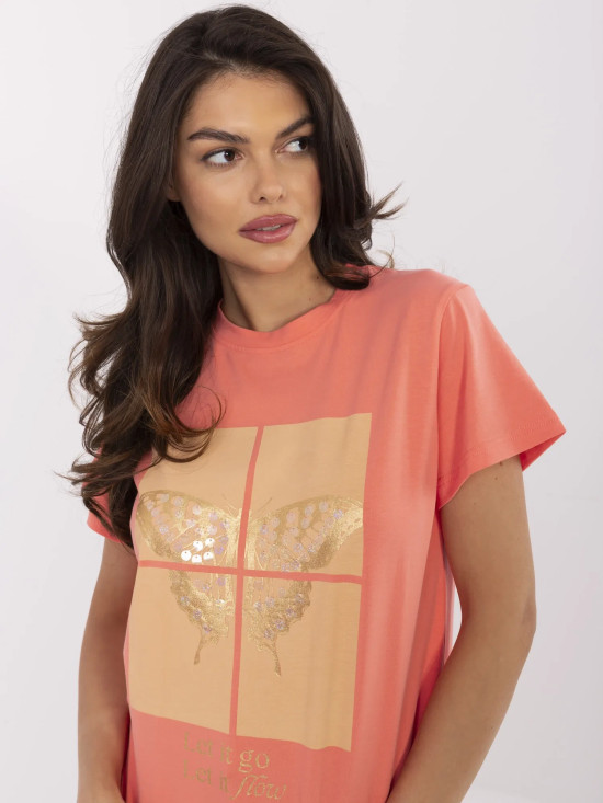 T-shirt arancione elegante con applicazione