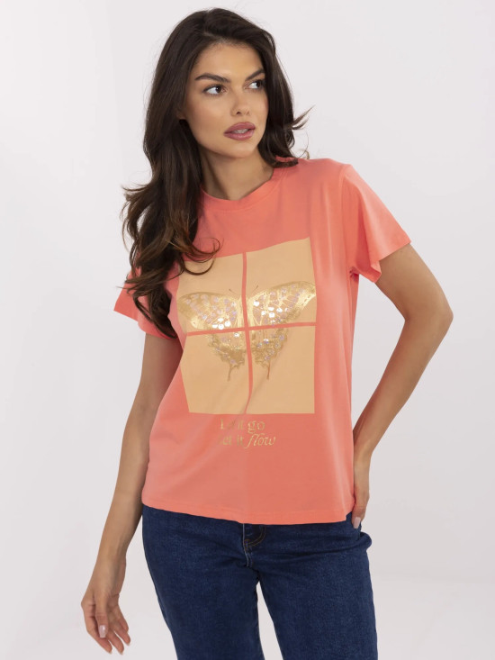 T-shirt arancione elegante con applicazione