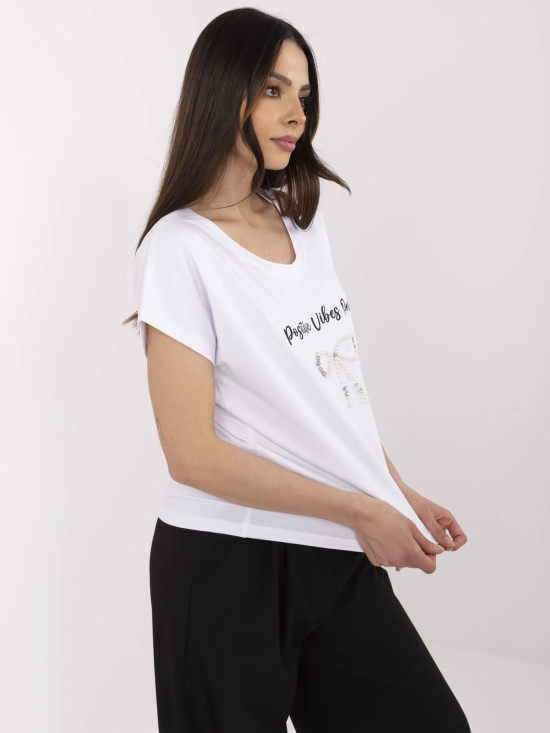 T-shirt bianca con applicazione e strass