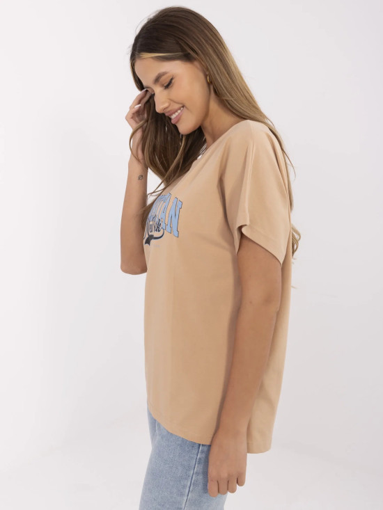 T-shirt elegante a maniche corte in colore camel