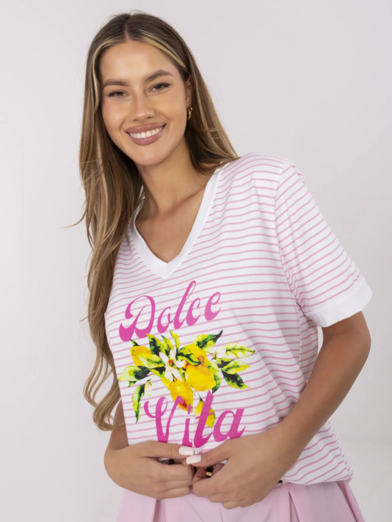 Blusa rosa elegante con scollo a V