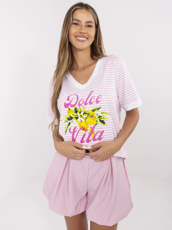 Blusa rosa elegante con scollo a V