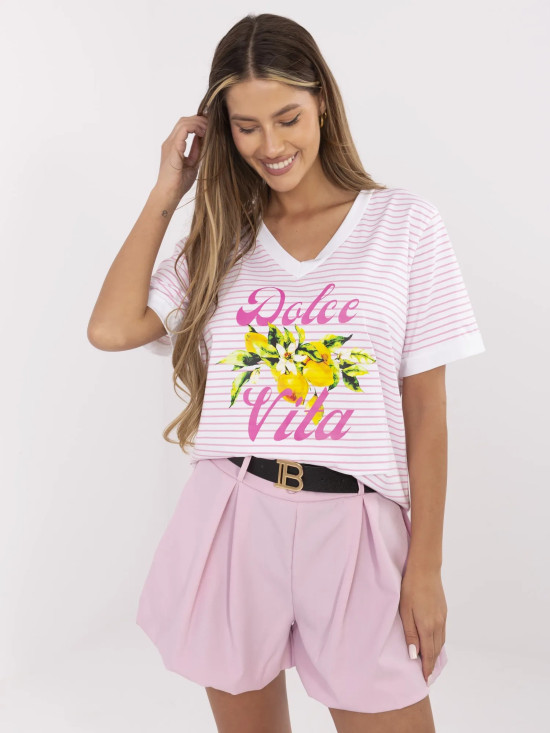 Blusa rosa elegante con scollo a V
