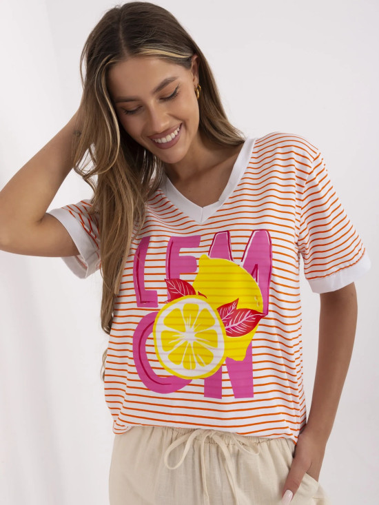 Blusa arancione comoda con scollatura a V