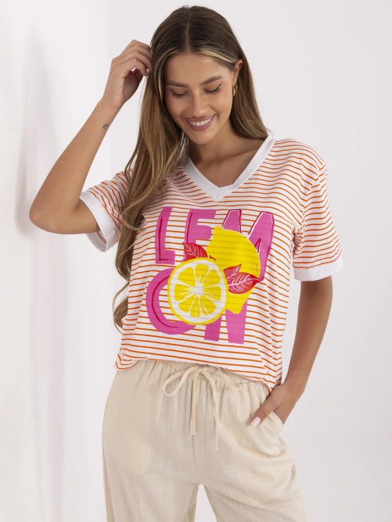 Blusa arancione comoda con scollatura a V