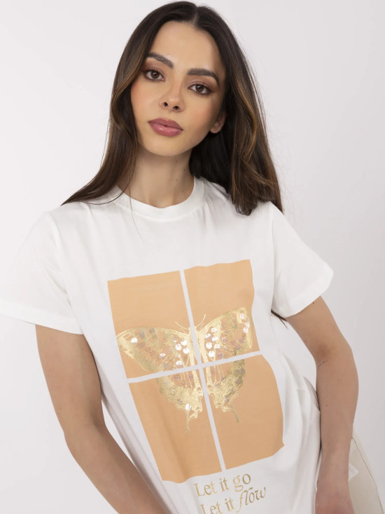 T-shirt ecru stilosa con applicazione