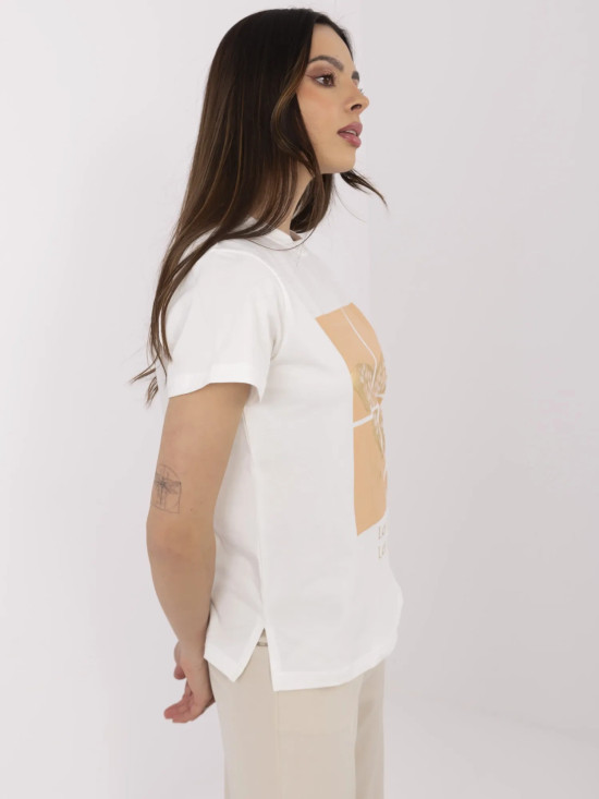 T-shirt ecru stilosa con applicazione