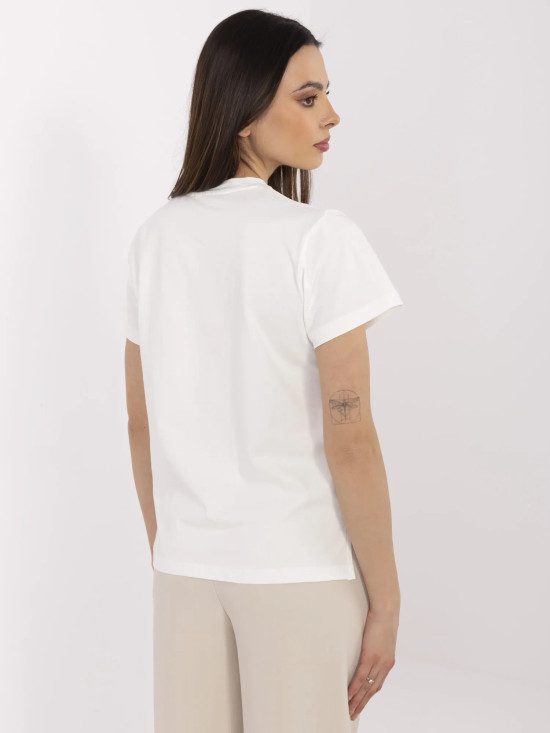 T-shirt ecru stilosa con applicazione