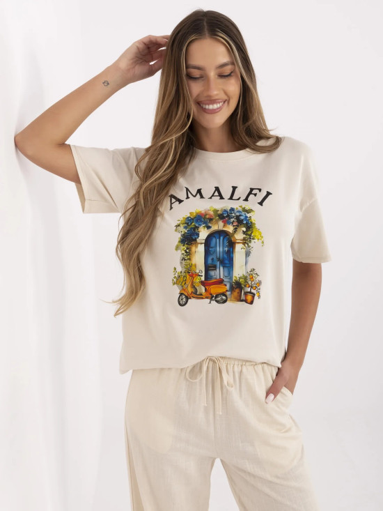 T-shirt beige con stampa