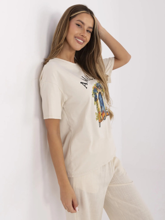 T-shirt beige con stampa