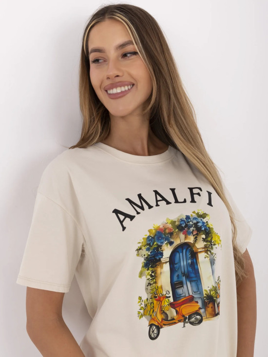 T-shirt beige con stampa