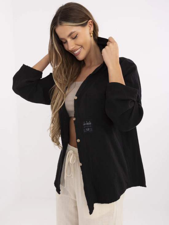 Camicia nera elegante con cappuccio