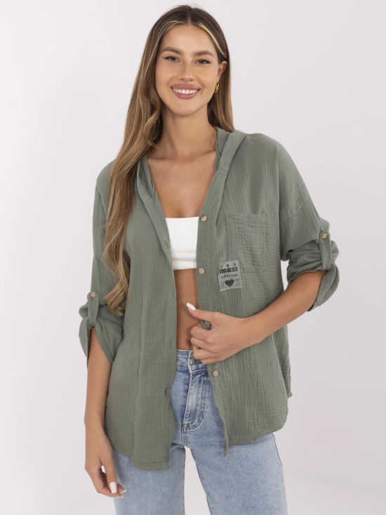 Camicia khaki elegante con cappuccio