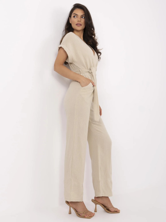 Salopette beige a maniche corte