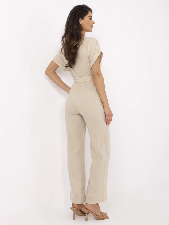 Salopette beige a maniche corte