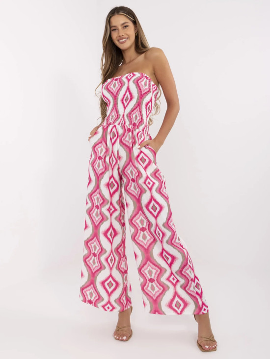 Salopette bianco-rosa con motivo geometrico