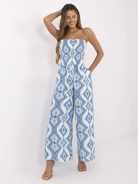 Salopette bianco-blu con motivo geometrico