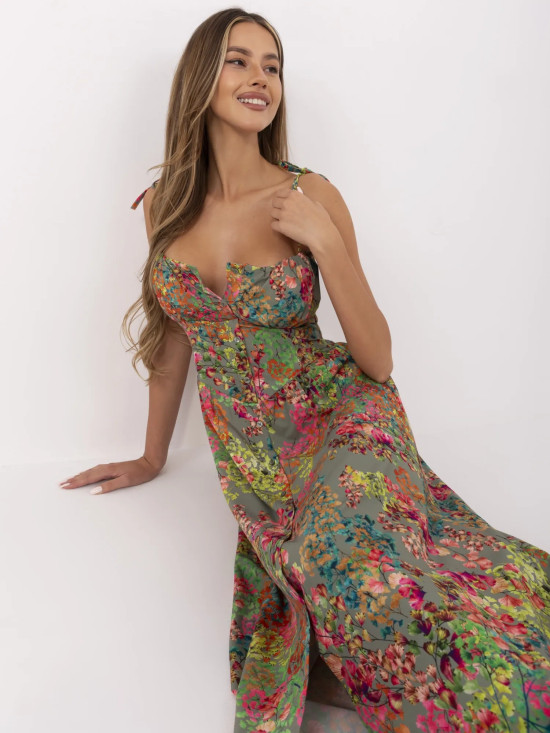 Abito midi floreale con taglio svasato
