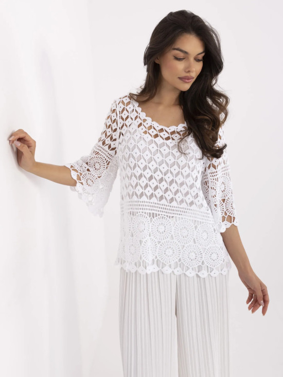 Blusa bianca boho con maniche 3/4