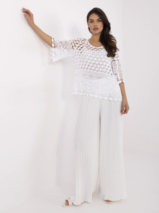Blusa bianca boho con maniche 3/4