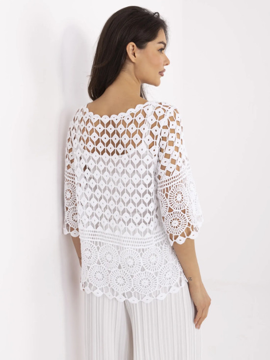 Blusa bianca boho con maniche 3/4