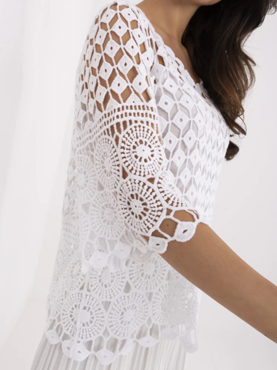 Blusa bianca boho con maniche 3/4