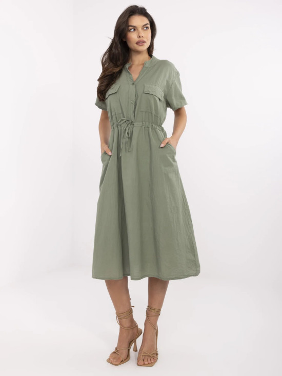 Abito khaki svasato con maniche corte