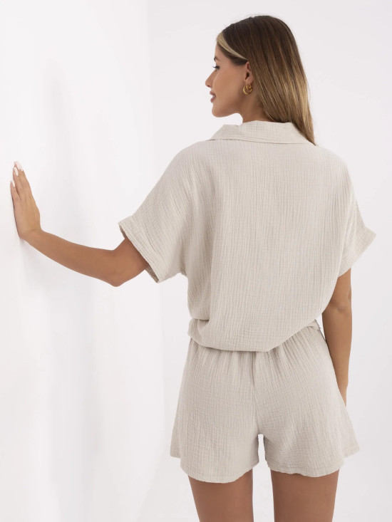 Camicia beige a maniche corte
