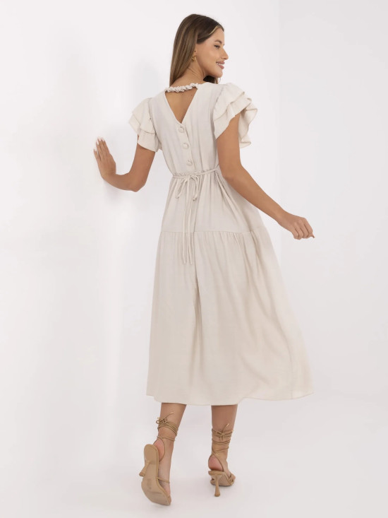 Abito beige svasato con scollatura a V