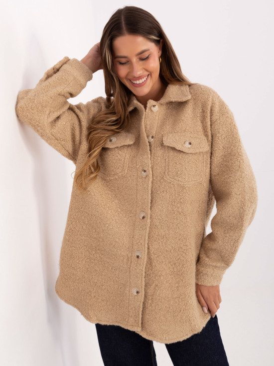 Giacca beige casual stile camicia con colletto