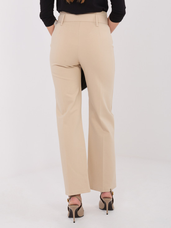 Pantaloni eleganti beige in tessuto con vita alta e cintura