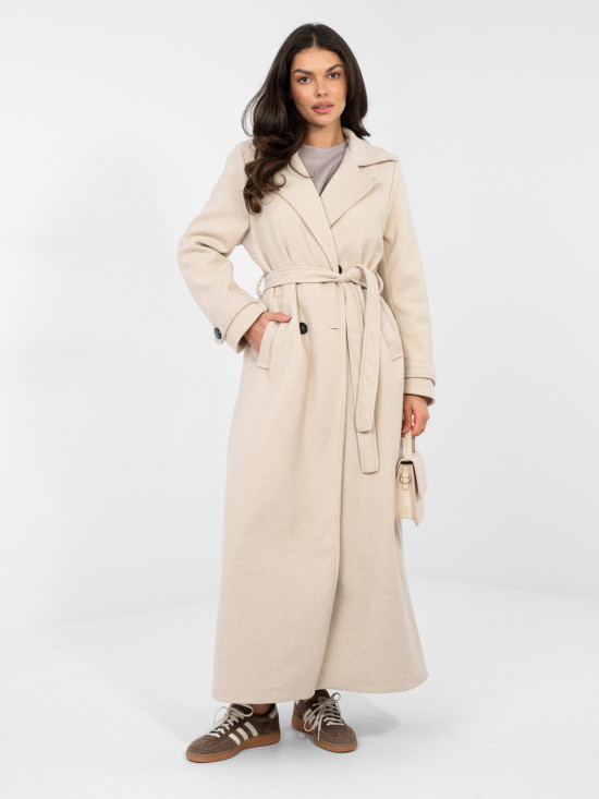 Elegante cappotto beige da mezza stagione con cintura