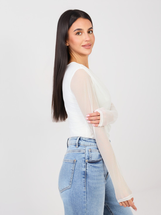 Body bianco elegante con maniche lunghe e scollo rotondo