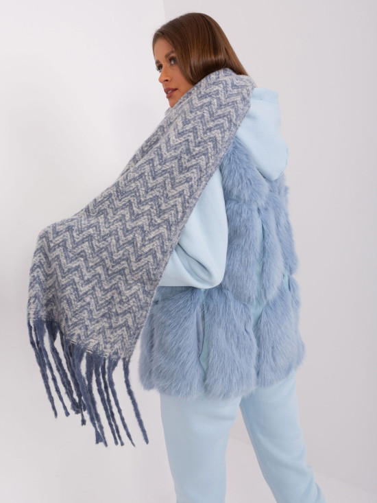 Sciarpa da donna bianco-blu con frange