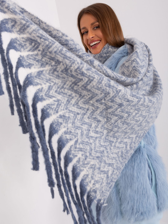 Sciarpa da donna bianco-blu con frange