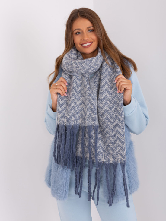 Sciarpa da donna bianco-blu con frange