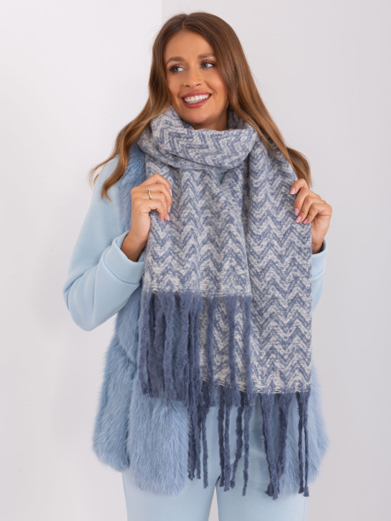 Sciarpa da donna bianco-blu con frange