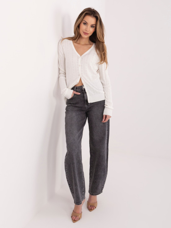 Cardigan bianco traforato con scollo a V e bottoni