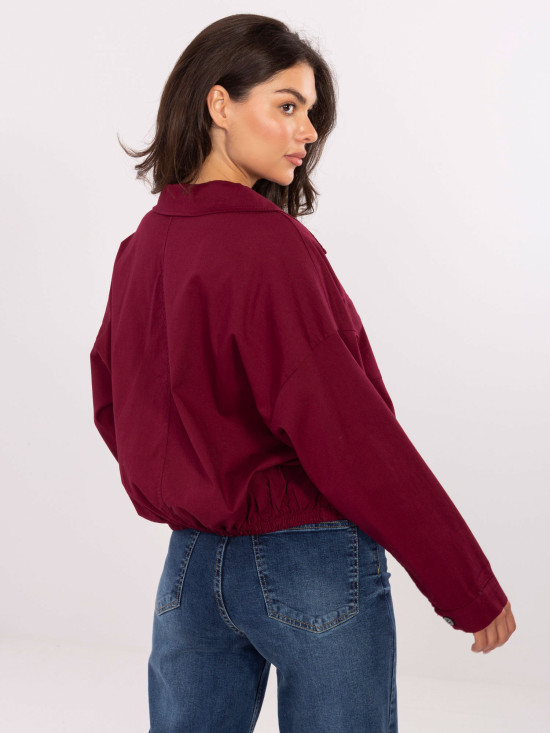 Camicia bordeaux in cotone con maniche lunghe e tasche