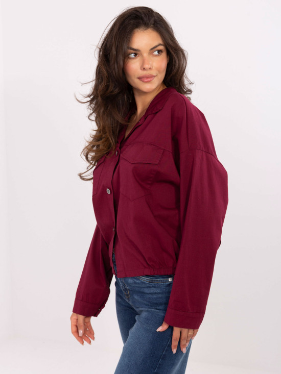Camicia bordeaux in cotone con maniche lunghe e tasche