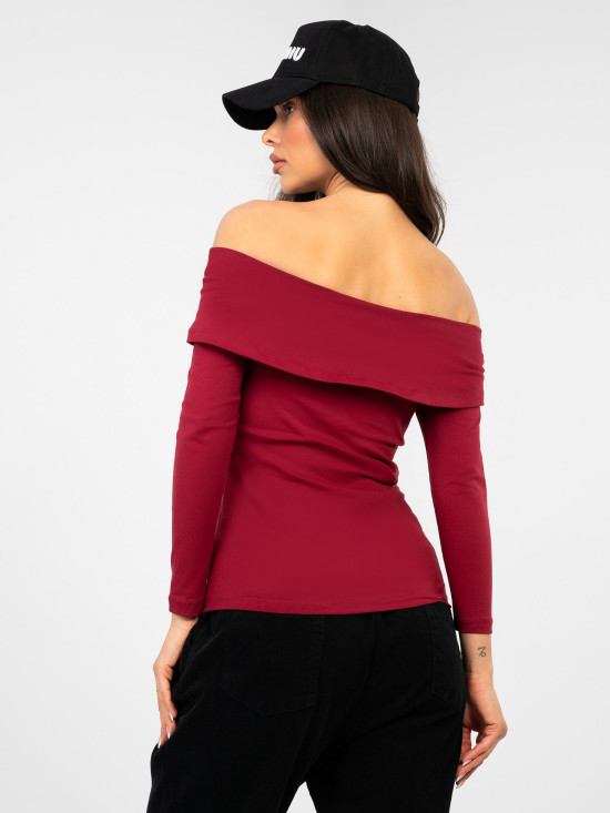 Blusa bordeaux con spalle scoperte