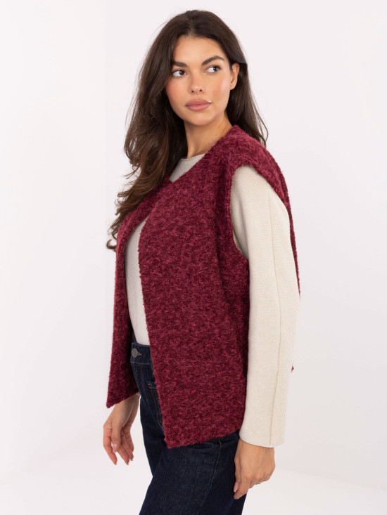 Gilet lavorato a maglia bordeaux con tasche
