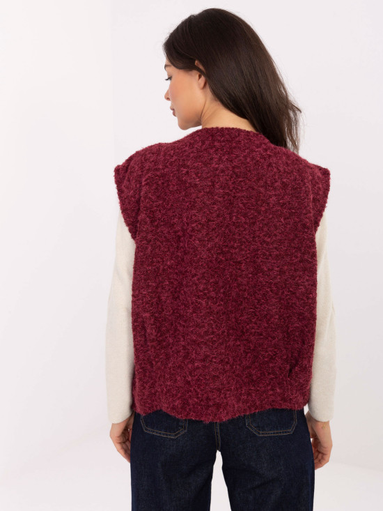 Gilet lavorato a maglia bordeaux con tasche