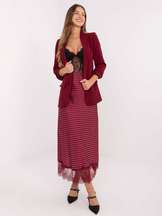 Gonna midi bordeaux a pois con pizzo