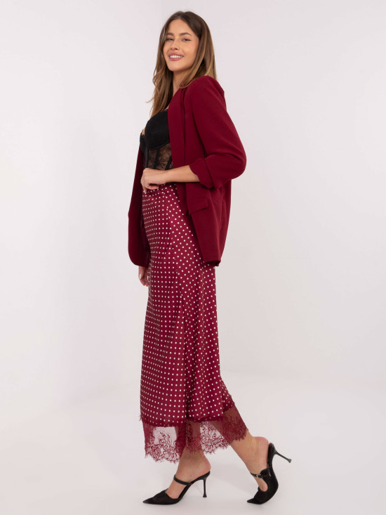 Gonna midi bordeaux a pois con pizzo