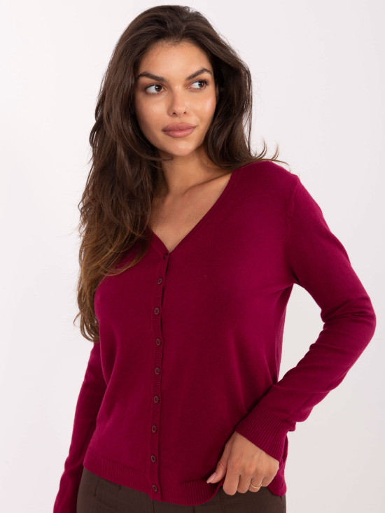 Elegantni bordo pulover s V-izrezom