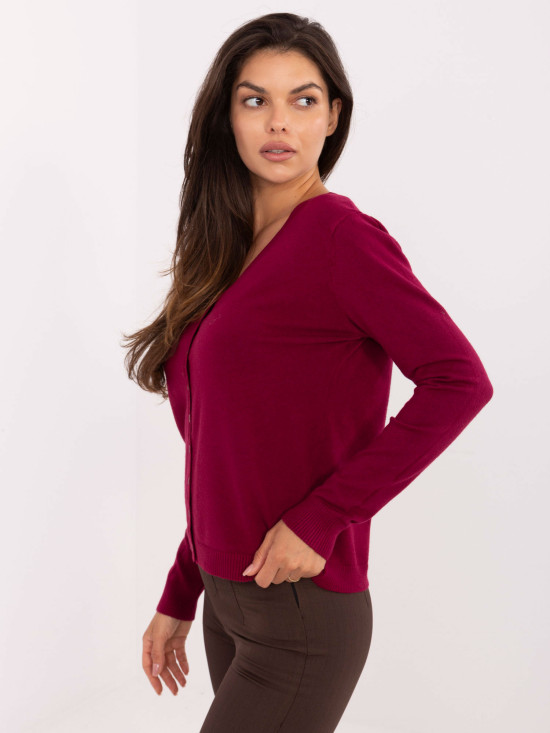 Elegantni bordo pulover s V-izrezom